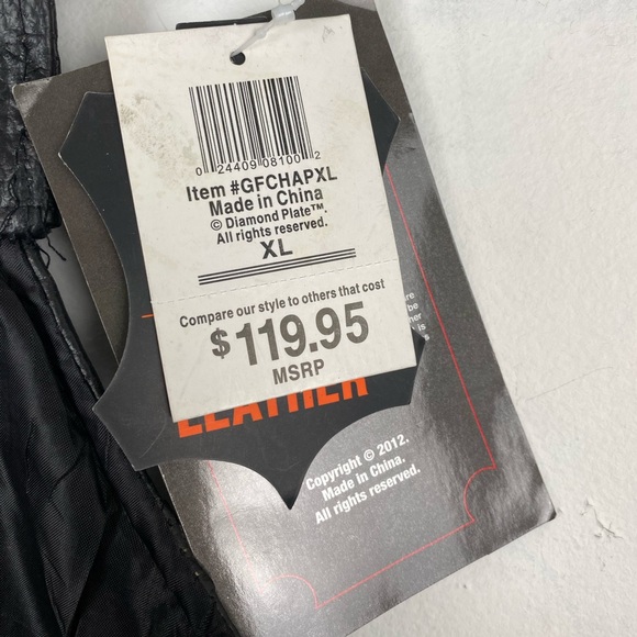 Diamond Plate Buffalo Leather size XL Black Leather Motorcycle Biker Chaps - Picture 10 of 10